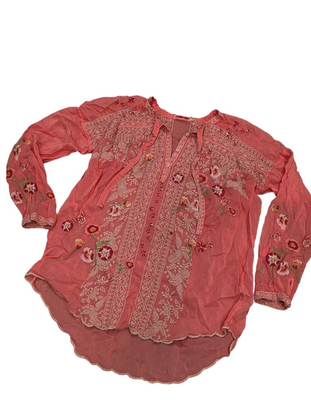 Johnny Was Coral Embroidered Long Sleeve Floral Boho Blouse Womens Sz S Cupra Ra